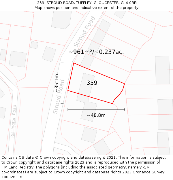 359, STROUD ROAD, TUFFLEY, GLOUCESTER, GL4 0BB: Plot and title map