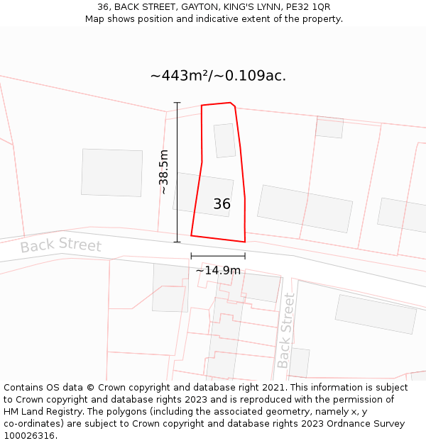36, BACK STREET, GAYTON, KING'S LYNN, PE32 1QR: Plot and title map
