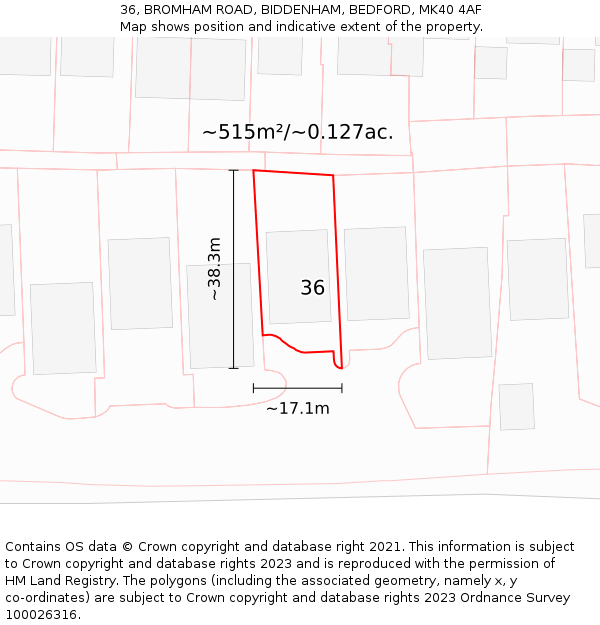 36, BROMHAM ROAD, BIDDENHAM, BEDFORD, MK40 4AF: Plot and title map
