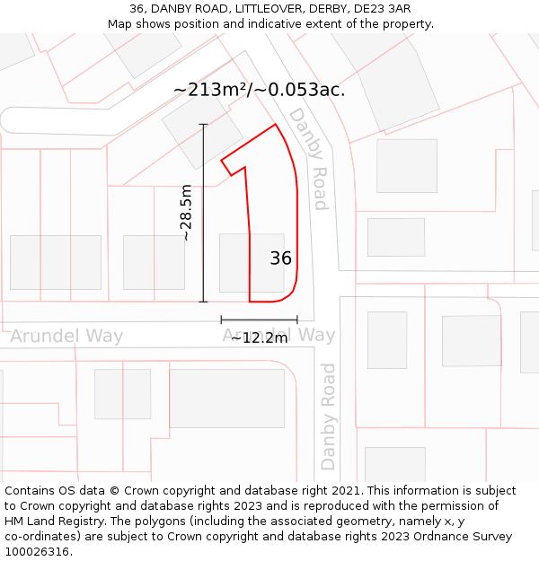 36, DANBY ROAD, LITTLEOVER, DERBY, DE23 3AR: Plot and title map