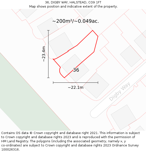 36, DIGBY WAY, HALSTEAD, CO9 1FT: Plot and title map