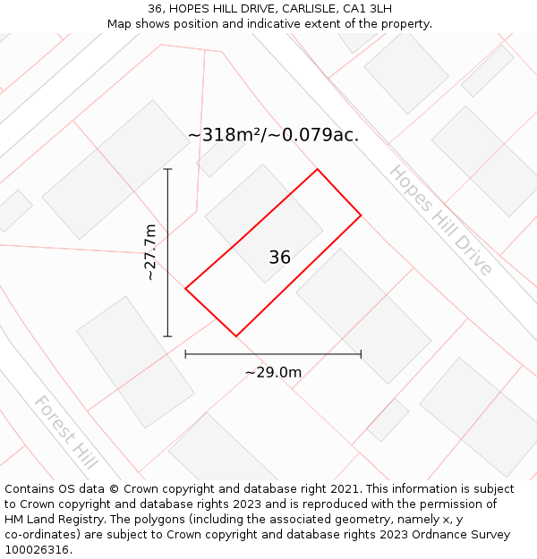 36, HOPES HILL DRIVE, CARLISLE, CA1 3LH: Plot and title map