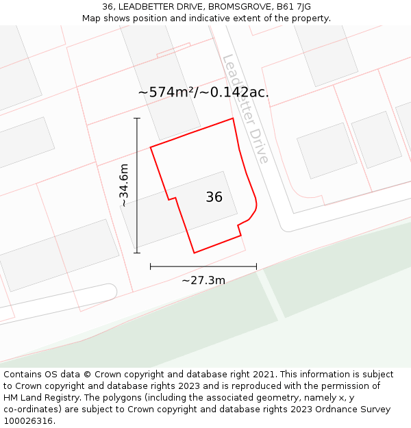 36, LEADBETTER DRIVE, BROMSGROVE, B61 7JG: Plot and title map