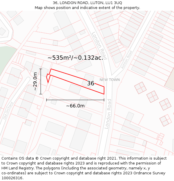 36, LONDON ROAD, LUTON, LU1 3UQ: Plot and title map