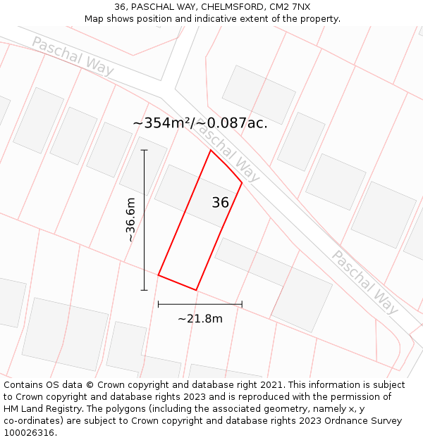 36, PASCHAL WAY, CHELMSFORD, CM2 7NX: Plot and title map