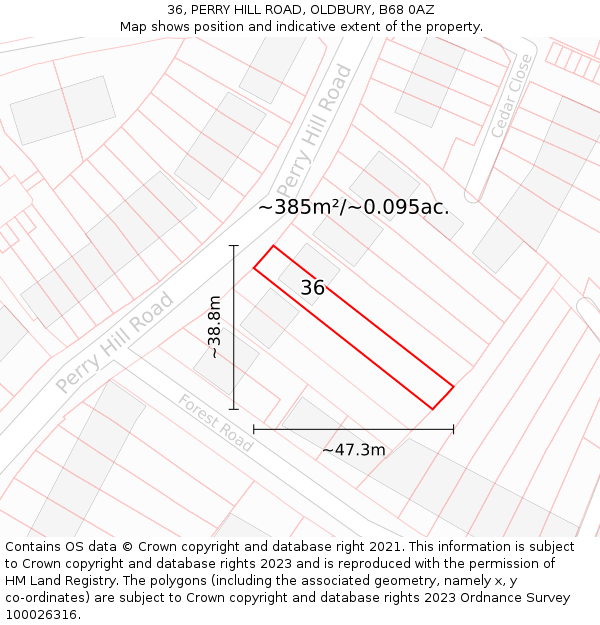 36, PERRY HILL ROAD, OLDBURY, B68 0AZ: Plot and title map