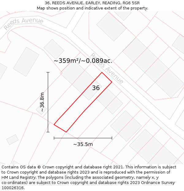 36, REEDS AVENUE, EARLEY, READING, RG6 5SR: Plot and title map
