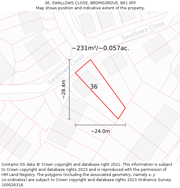 36, SWALLOWS CLOSE, BROMSGROVE, B61 0FP: Plot and title map