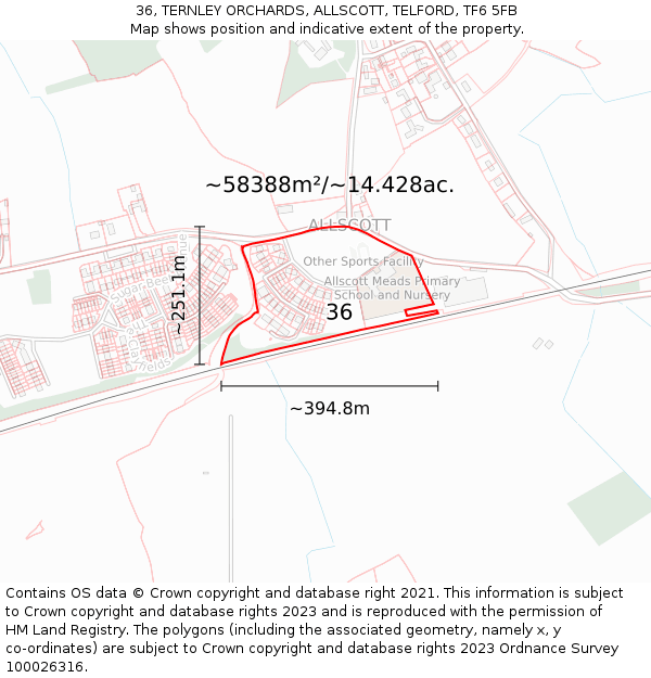 36, TERNLEY ORCHARDS, ALLSCOTT, TELFORD, TF6 5FB: Plot and title map