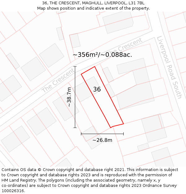 36, THE CRESCENT, MAGHULL, LIVERPOOL, L31 7BL: Plot and title map