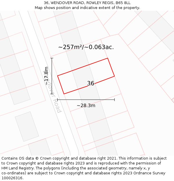 36, WENDOVER ROAD, ROWLEY REGIS, B65 8LL: Plot and title map