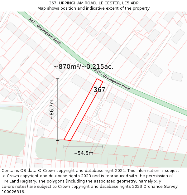 367, UPPINGHAM ROAD, LEICESTER, LE5 4DP: Plot and title map