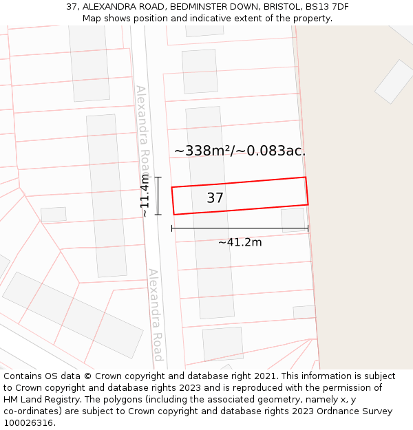 37, ALEXANDRA ROAD, BEDMINSTER DOWN, BRISTOL, BS13 7DF: Plot and title map