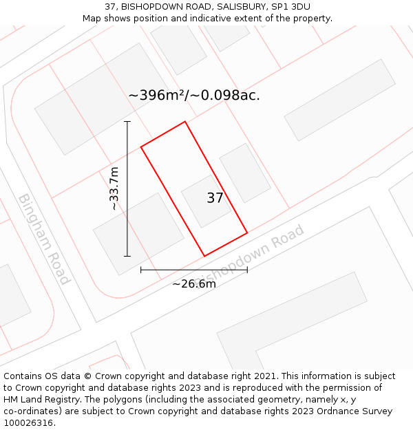 37, BISHOPDOWN ROAD, SALISBURY, SP1 3DU: Plot and title map