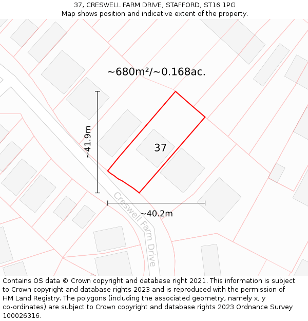 37, CRESWELL FARM DRIVE, STAFFORD, ST16 1PG: Plot and title map