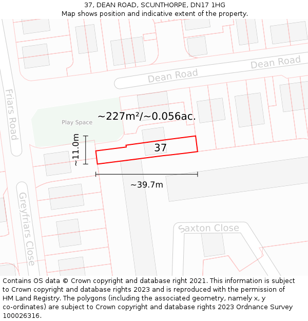 37, DEAN ROAD, SCUNTHORPE, DN17 1HG: Plot and title map