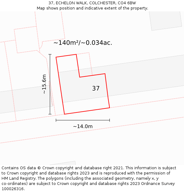 37, ECHELON WALK, COLCHESTER, CO4 6BW: Plot and title map