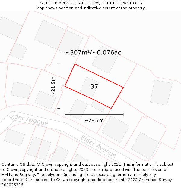 37, EIDER AVENUE, STREETHAY, LICHFIELD, WS13 8UY: Plot and title map