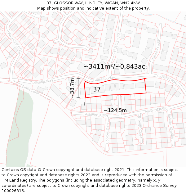 37, GLOSSOP WAY, HINDLEY, WIGAN, WN2 4NW: Plot and title map
