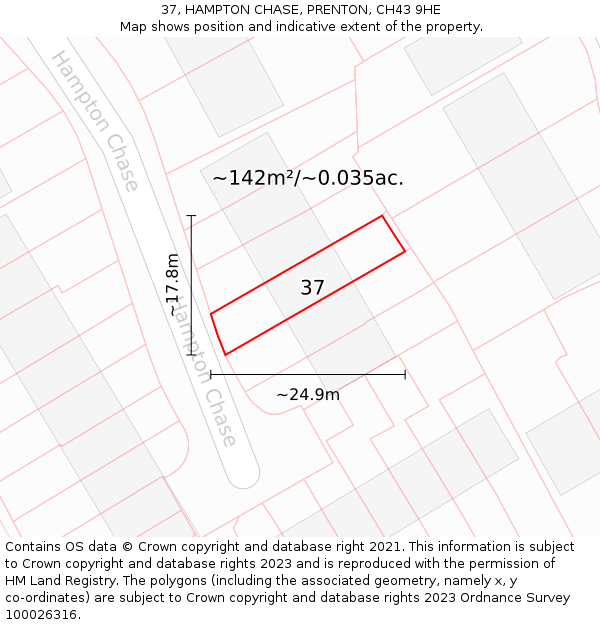 37, HAMPTON CHASE, PRENTON, CH43 9HE: Plot and title map