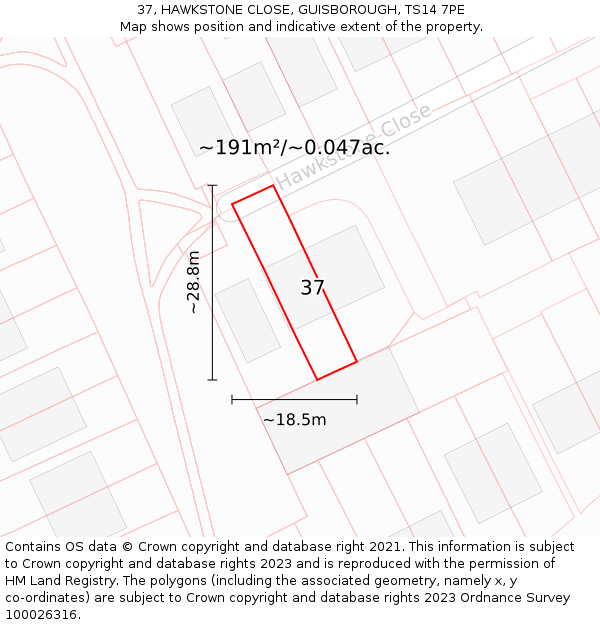 37, HAWKSTONE CLOSE, GUISBOROUGH, TS14 7PE: Plot and title map
