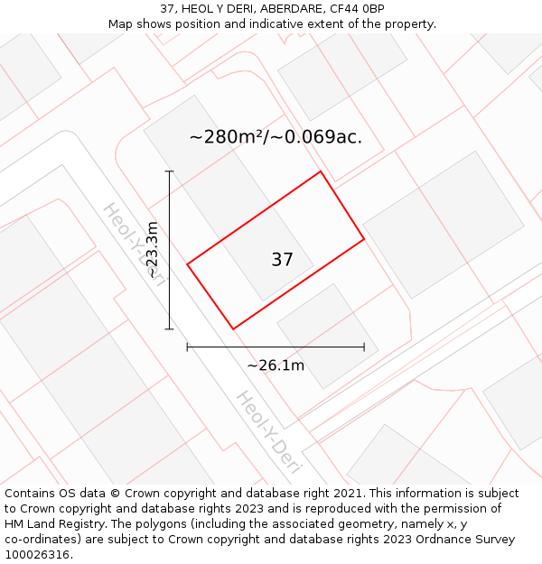 37, HEOL Y DERI, ABERDARE, CF44 0BP: Plot and title map