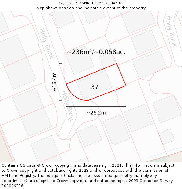 37, HOLLY BANK, ELLAND, HX5 0JT: Plot and title map