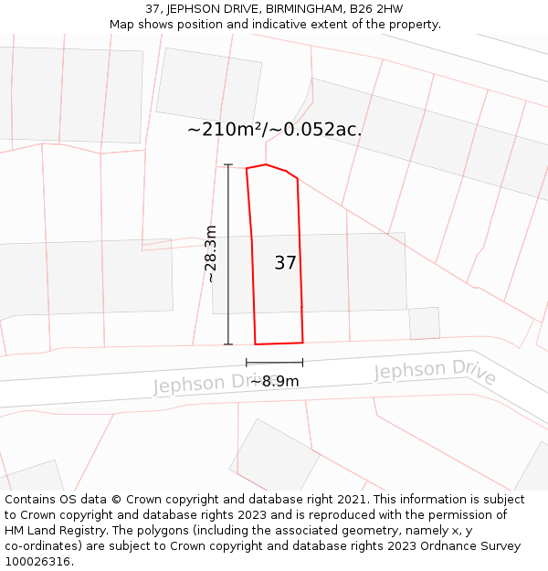 37, JEPHSON DRIVE, BIRMINGHAM, B26 2HW: Plot and title map