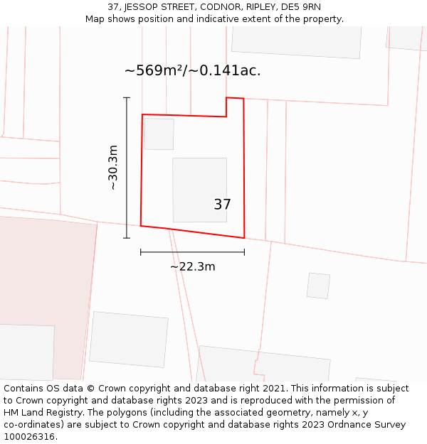 37, JESSOP STREET, CODNOR, RIPLEY, DE5 9RN: Plot and title map