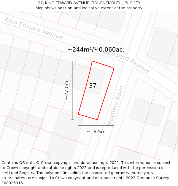 37, KING EDWARD AVENUE, BOURNEMOUTH, BH9 1TY: Plot and title map