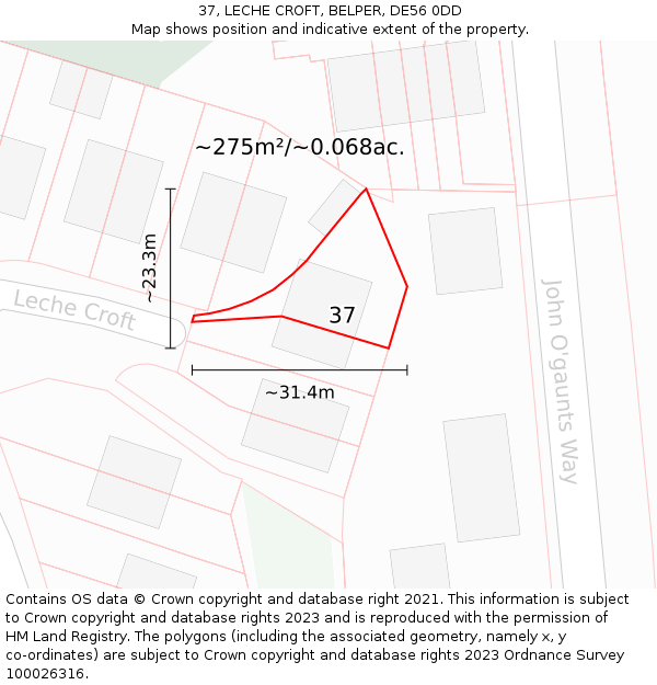 37, LECHE CROFT, BELPER, DE56 0DD: Plot and title map
