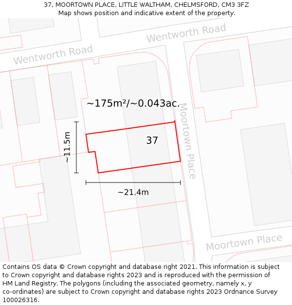 37, MOORTOWN PLACE, LITTLE WALTHAM, CHELMSFORD, CM3 3FZ: Plot and title map