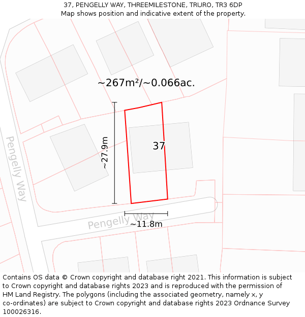 37, PENGELLY WAY, THREEMILESTONE, TRURO, TR3 6DP: Plot and title map