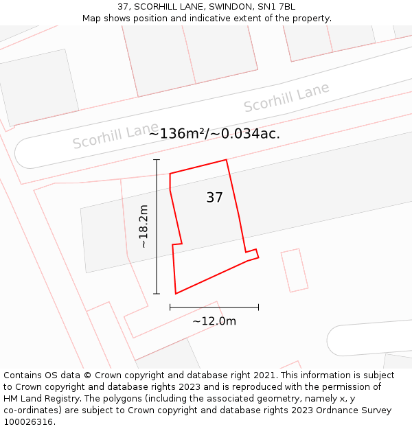37, SCORHILL LANE, SWINDON, SN1 7BL: Plot and title map