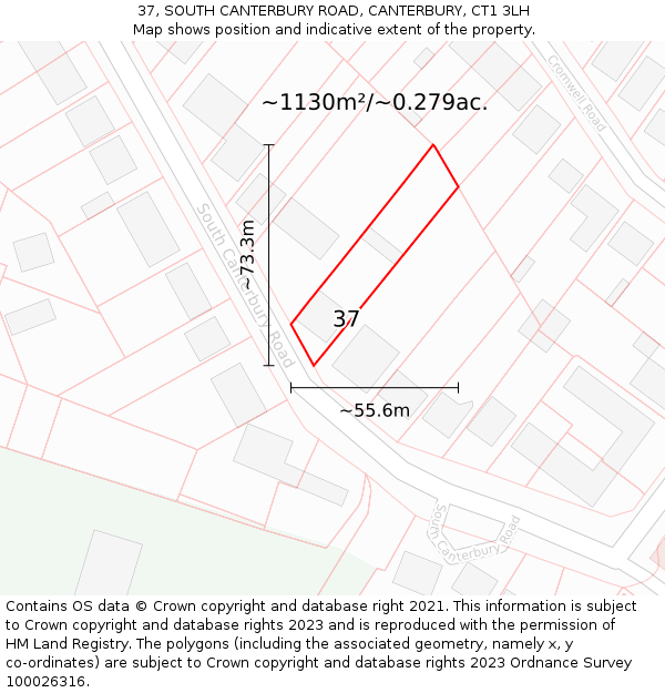 37, SOUTH CANTERBURY ROAD, CANTERBURY, CT1 3LH: Plot and title map