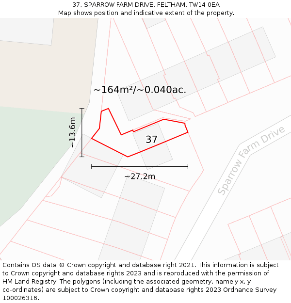 37, SPARROW FARM DRIVE, FELTHAM, TW14 0EA: Plot and title map