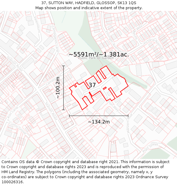 37, SUTTON WAY, HADFIELD, GLOSSOP, SK13 1QS: Plot and title map