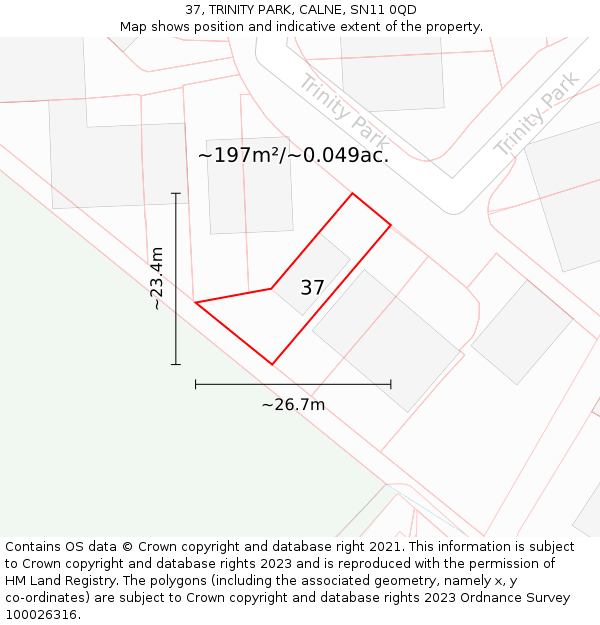 37, TRINITY PARK, CALNE, SN11 0QD: Plot and title map