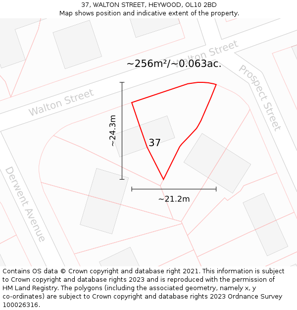 37, WALTON STREET, HEYWOOD, OL10 2BD: Plot and title map