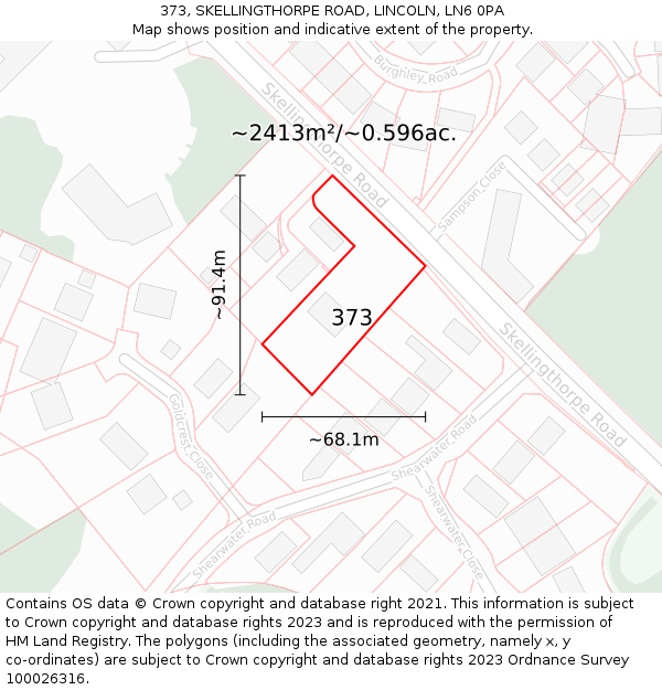 373, SKELLINGTHORPE ROAD, LINCOLN, LN6 0PA: Plot and title map