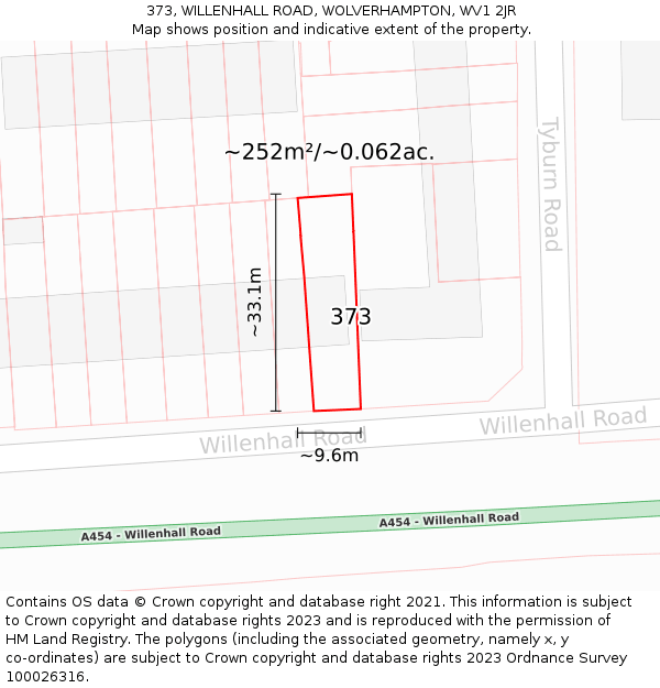 373, WILLENHALL ROAD, WOLVERHAMPTON, WV1 2JR: Plot and title map