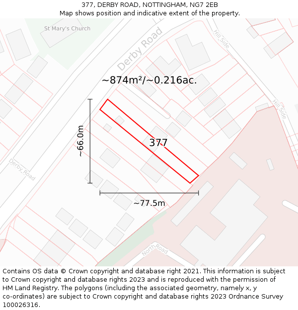 377, DERBY ROAD, NOTTINGHAM, NG7 2EB: Plot and title map
