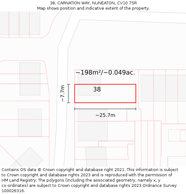 38, CARNATION WAY, NUNEATON, CV10 7SR: Plot and title map