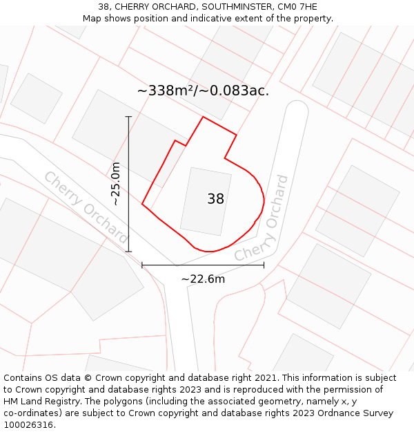 38, CHERRY ORCHARD, SOUTHMINSTER, CM0 7HE: Plot and title map