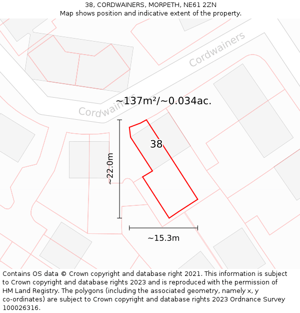 38, CORDWAINERS, MORPETH, NE61 2ZN: Plot and title map