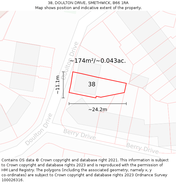 38, DOULTON DRIVE, SMETHWICK, B66 1RA: Plot and title map
