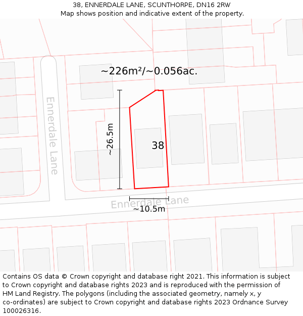 38, ENNERDALE LANE, SCUNTHORPE, DN16 2RW: Plot and title map