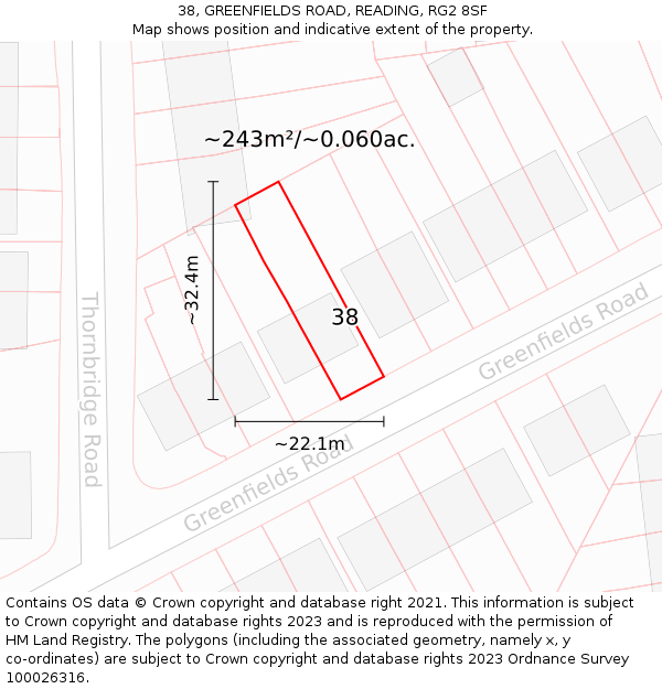 38, GREENFIELDS ROAD, READING, RG2 8SF: Plot and title map