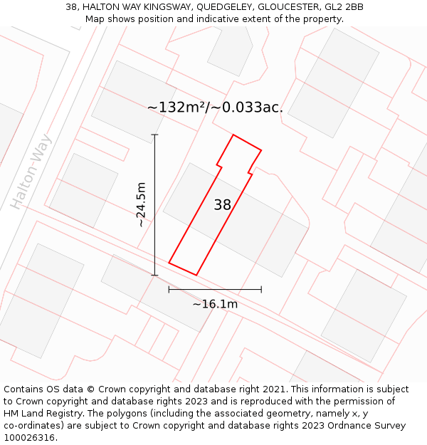 38, HALTON WAY KINGSWAY, QUEDGELEY, GLOUCESTER, GL2 2BB: Plot and title map