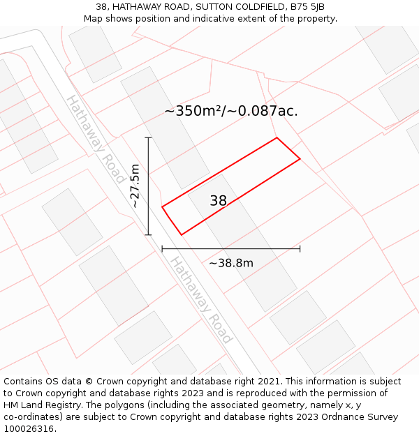 38, HATHAWAY ROAD, SUTTON COLDFIELD, B75 5JB: Plot and title map